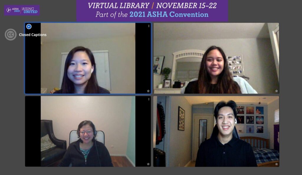 Quynh Dam, along with RAs Chris Nguyen and Elise Ramirez and lab director Dr. Giang Pham during virtual Library Q & A